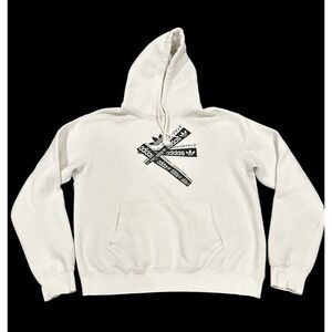 Adidas Originals Taped White Fleece Hoodie Men's Size Large
